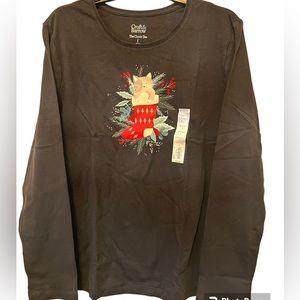 Croft & Barrow Classic Tee Christmas Black Long Sleeve T Shirt Size Large NWT